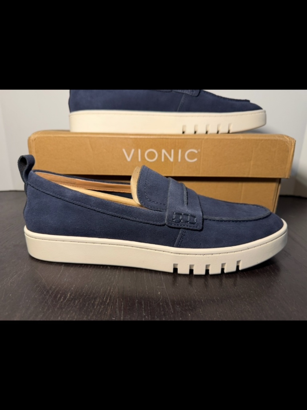 Vionic Chantel Slip-On Suede Leather Penny Loafers Navy Blue Womans 10M